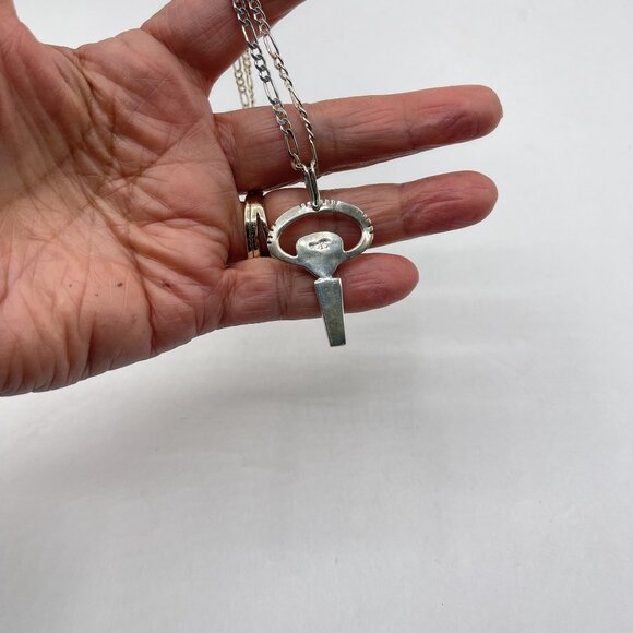 925 Sterling Silver Turquoise Key Pendant Necklace 18" - Picture 4 of 7